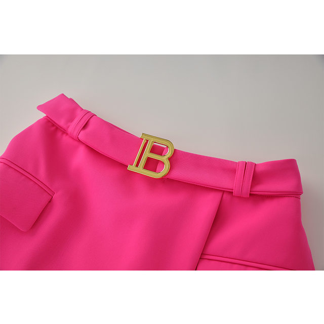 Shenzhen 2023 autumn and winter new women's clothing rose red metal buckle tie A-swing high-waist skirt zipper commuting
