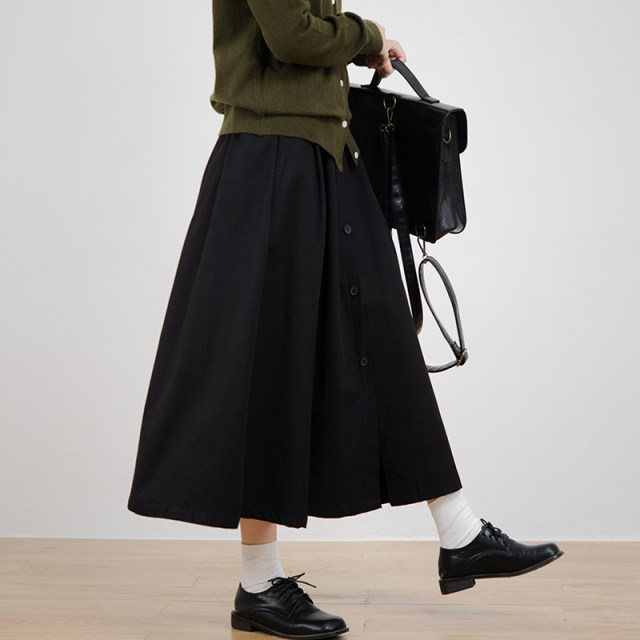DearClin workwear cotton-skinned fur skirt for women high waist retro button skirt A-line umbrella skirt versatile long skirt