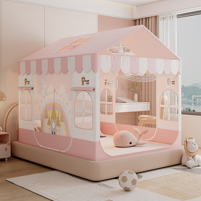 2025 new mosquito net home bedroom high-end anti-fall children's tattooed tent girl baby prevents bed loss integrated
