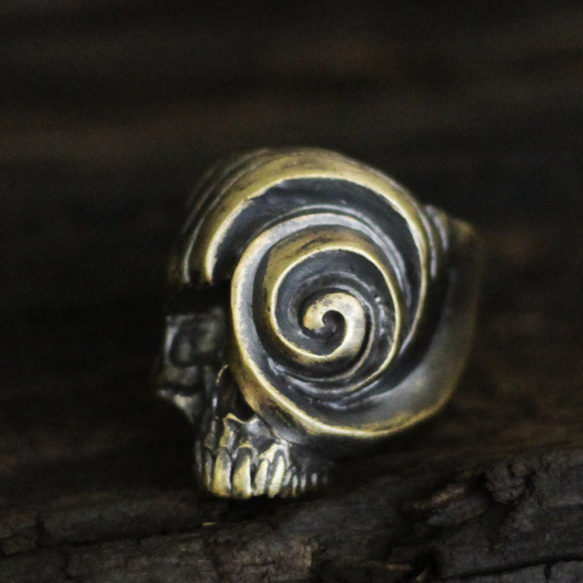 Couple ring single pattern hammered dark texture open skull ring ornament original handmade silver brass