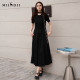 Answer to the mystery black dress 2025 spring new product elegant slim knitted long skirt short sleeves 251MZ0400
