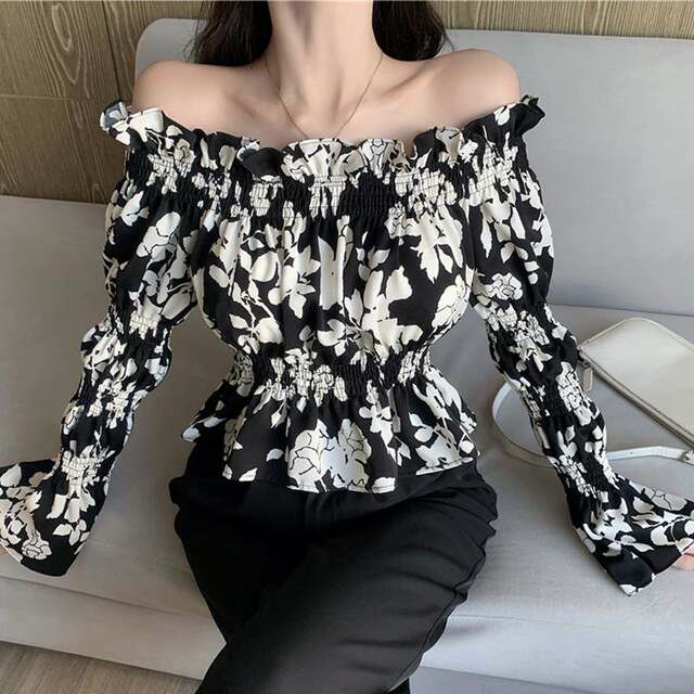
One-length chiffon shirt for women long sleeves 2024 spring and autumn new French floral short shirt for women design niche