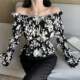 
One-length chiffon shirt for women long sleeves 2024 spring and autumn new French floral short shirt for women design niche