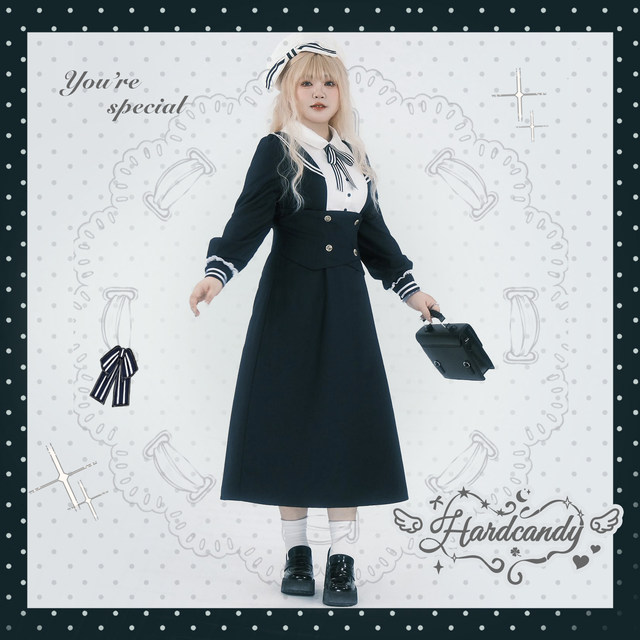 Hard candy plus size college style navy collar fake two piece lace dress