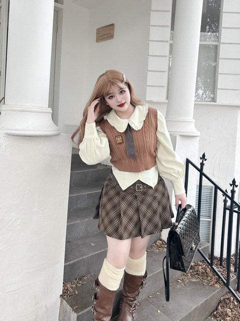 HardCandy Hard Candy Large Size Original Fat mm Women's Spring and Autumn Woolen Jacket Slim College Style Skirt Set