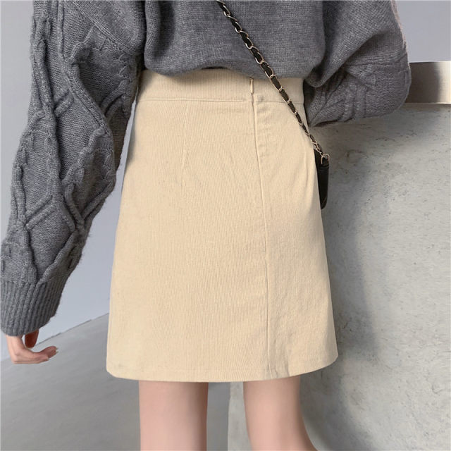 Large -size retro light core skirt autumn and winter split A -line skirt High -pocket hip is thin, a thin skirt fat mm tide
