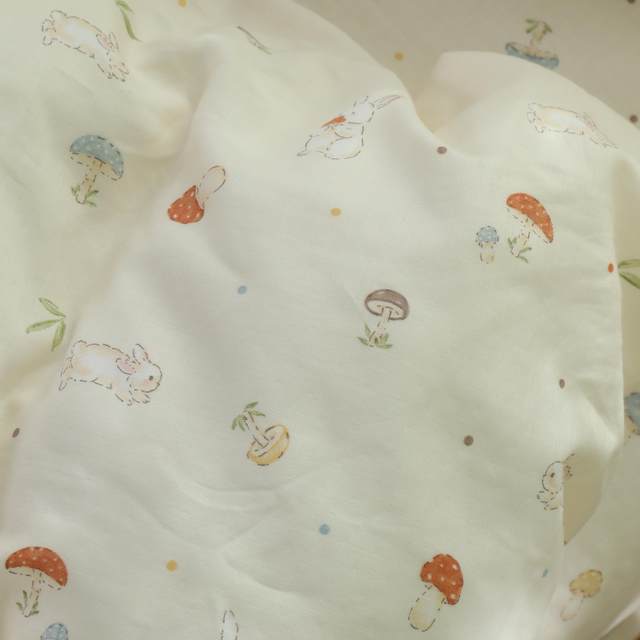 Bunny picking mushrooms, mother and baby, type A double layer gauze, four seasons cute pillow case, cotton pure cotton pillow case, pair of package