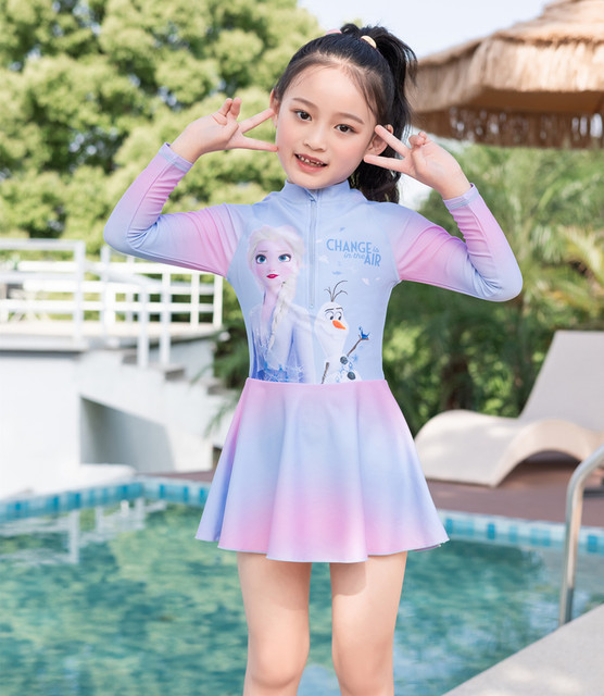 Disney Children's Swimsuit Girls 2025 New Split Small and Medium-sized Children's Girls Baby Princess Skirt Style Aisha Swimsuit