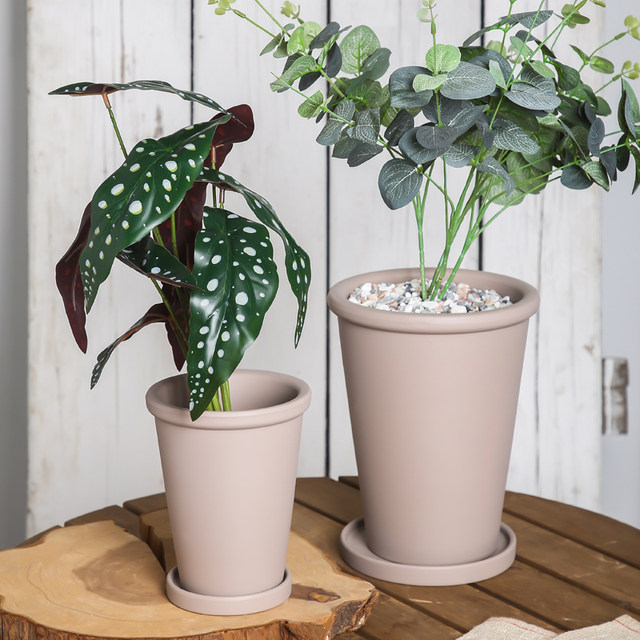 Clay international thin edges, thin and round mocha flower pot, qinye leaf, banyan green ivy succulent high and low pot with tray