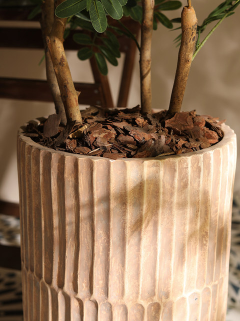 Retro extra-large flower pot floor-standing magnesium mud high-end flowerware living room garden hotel shopping mall hall decoration green plant pot