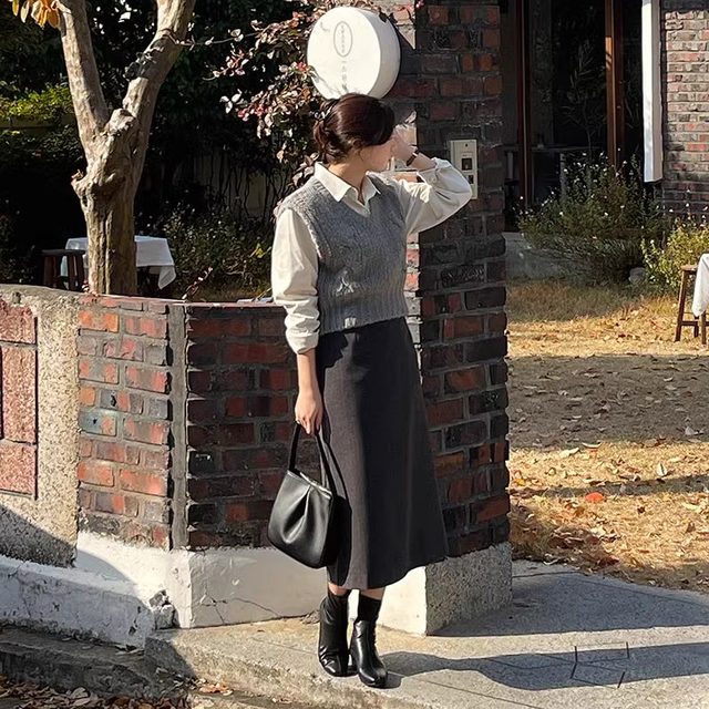 Spring and summer wool warm straight and versatile thick hip-covered one-step skirt long skirt long skirt H-shaped commuting women