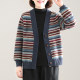 Peacock Feifei Korean version large size meat cover retro casual fashion V-neck cardigan jacket colorful striped sweater women