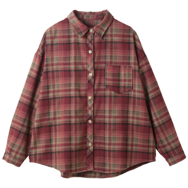 Peacock Feifei's original design Korean style large size cover-up and age-reducing casual and fashionable retro women's plaid shirt jacket