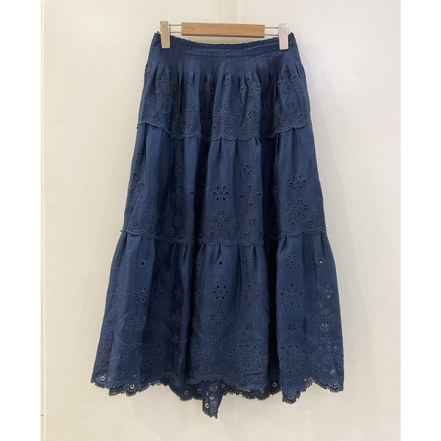 2025 spring and summer new linen white skirt for women with heavy industry embroidered zipper waist mid-length sweet fairy-like versatile