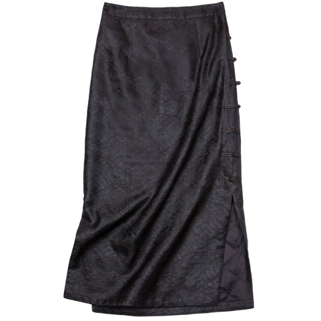 Silk intertwined seawater pattern fragrant cloud yarn skirt women's knee-length skirt mid-length women's versatile Chinese quilted skirt