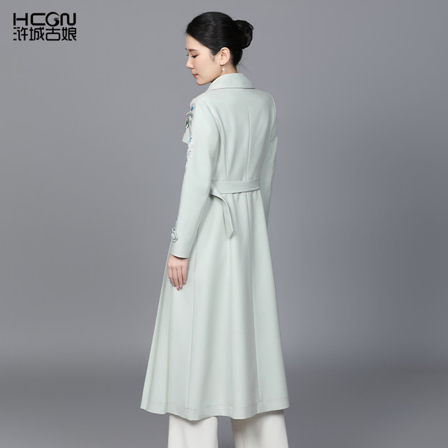Hucheng Gu Niang Spring Chinese Style Heavy Industry Embroidery Temperature Slim Medium-length Variety Loose Large Size Women's Trench Coat