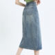 High waist slit denim skirt for women 2025 mid-length pear-shaped body covering hips A-line small hip-pack skirt