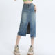 High waist slit denim skirt for women 2025 mid-length pear-shaped body covering hips A-line small hip-pack skirt