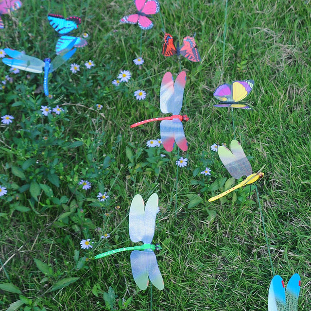 Simulated dragonfly lawn pot with pole planting creative wedding home outdoor gardening dance photography props