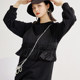 Fankai mid-length sweatshirt fake two-piece design black round neck sweatshirt dress loose casual ruffle edge