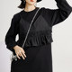Fankai mid-length sweatshirt fake two-piece design black round neck sweatshirt dress loose casual ruffle edge