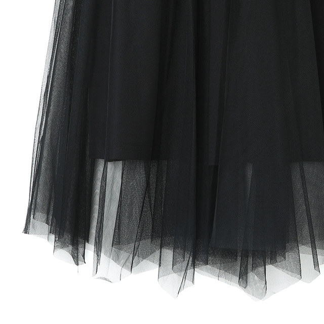 Vankai Half skirt 2024 Winter elegant temperament mesh pleated double -layer loose waist skirt autumn and winter French skirt