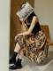 Jophond Lou retro printed pleated skirt 2021 new high-waisted A-line skirt spring and autumn slimming mid-length