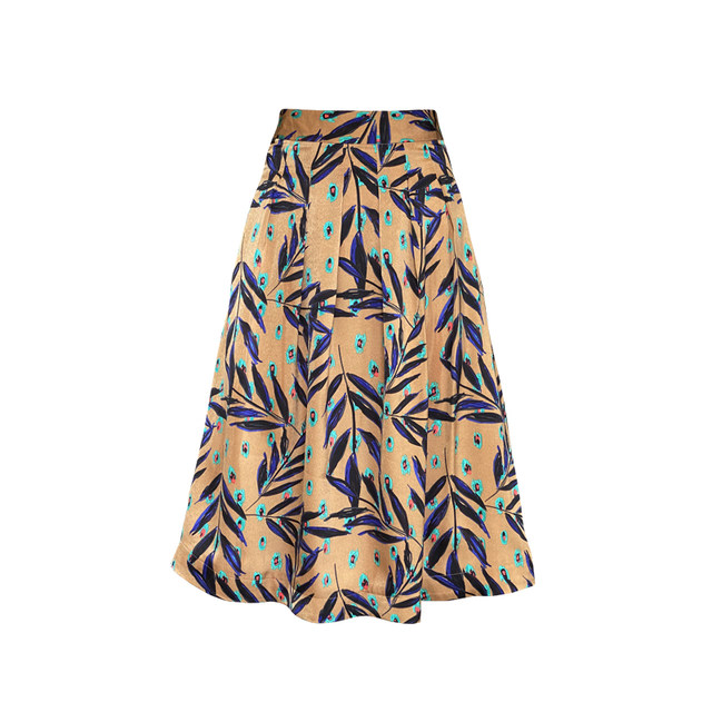 Jophond Lou retro printed pleated skirt 2021 new high-waisted A-line skirt spring and autumn slimming mid-length