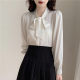 Office worker high-end white bow tie satin long-sleeved shirt for women 2025 spring and autumn commuting OL shirt
