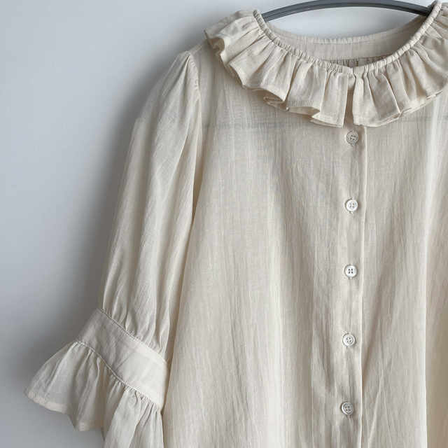 Qinglu Japanese bilitis same style Shenji sister recommends pure cotton petal lotus leaf collar mid-sleeved shirt for women to look slim