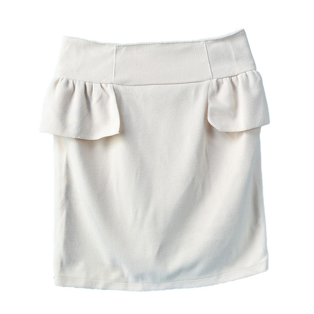 104 Pure color ruffled skirt 71289 High -waisted slimming after the zipper spring and autumn temperament versatile hip skirt
