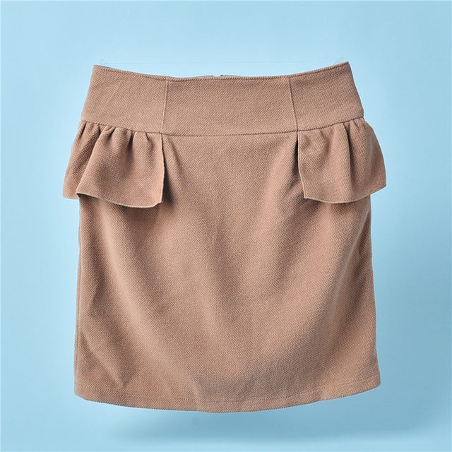 104 Pure color ruffled skirt 71289 High -waisted slimming after the zipper spring and autumn temperament versatile hip skirt
