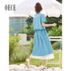 Oece retro skirt summer new women's French lace splicing skirt high-waisted midi skirt