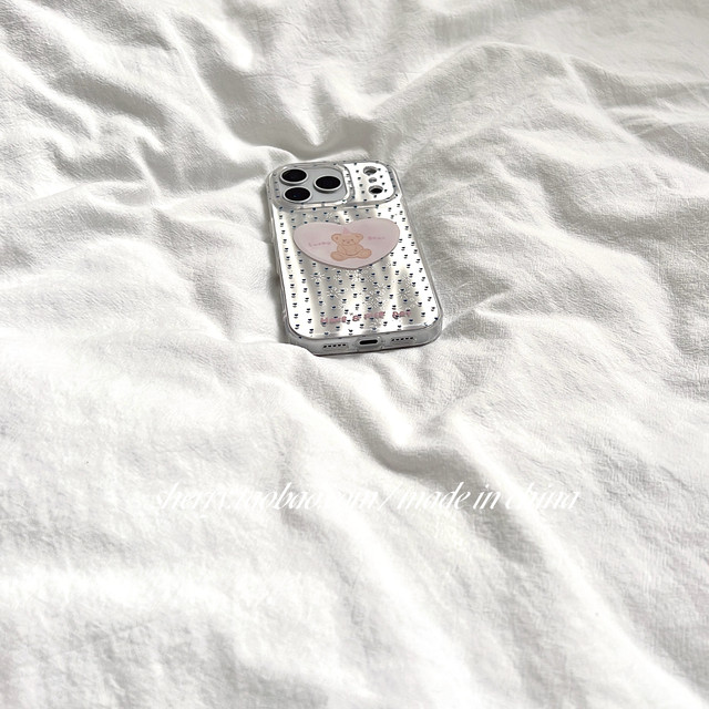 SHERRY*ins wind laser full screen love bear cute suitable for Apple 17ProMax mobile phone case iPhone16Pro niche girl heart 15 simple 14 fresh 13 cartoon summer