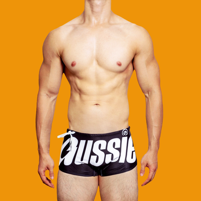 Men's swimming trunks, low waist sexy and fashionable boxer swim trunks, triangle spa beach letters, Australian trendy shorts, internet celebrity