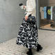Printed pleated skirt with temperament and slim large size A-line skirt 2024 spring new versatile high-waisted meat-covering midi skirt