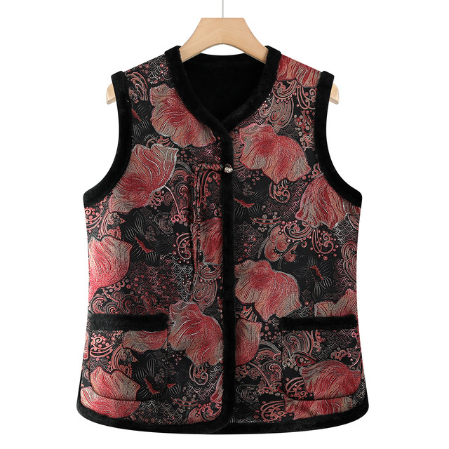 Old lady's vest, middle-aged and elderly women's fur all-in-one vest, grandma's autumn and winter plus velvet thick vest, mother's vest