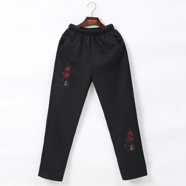 Middle-aged and elderly women's velvet thickened autumn and winter cotton pants, elderly women's and grandma's clothing, elastic waist warm pants, plus size mother's clothing