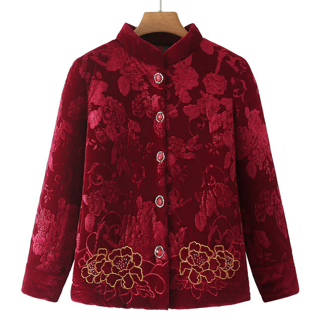Winter clothing for the elderly, women's grandmother's Tang suit, velvet and thickened cotton-padded jacket, 70-year-old and 80-year-old wife's clothes, mother's coat