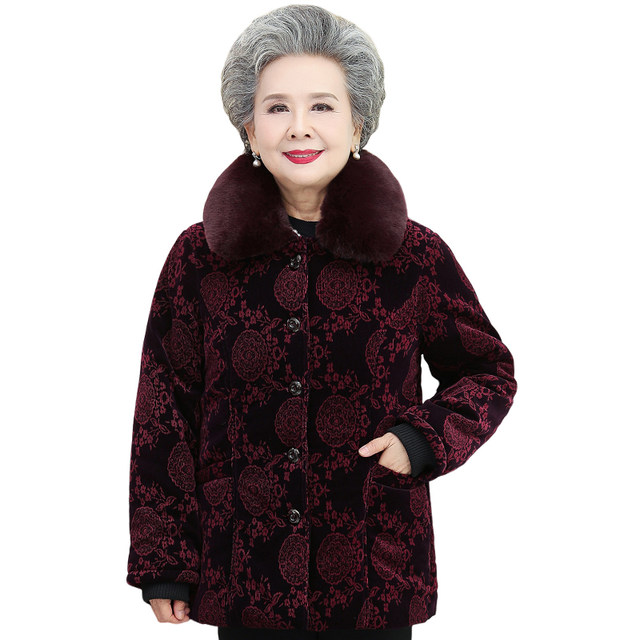 Older women's winter clothes, cotton jacket, grandma's cotton jacket, 70-year-old 80-year-old old lady cotton jacket, mother plus velvet thick clothes