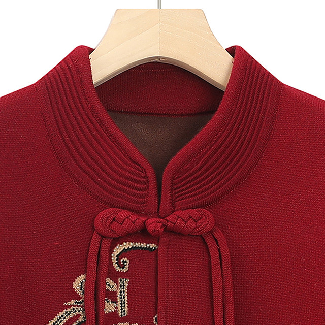 Elderly autumn coat women's Tang suit grandma autumn and winter plus fluff sweater mother birthday festive old lady wedding dress