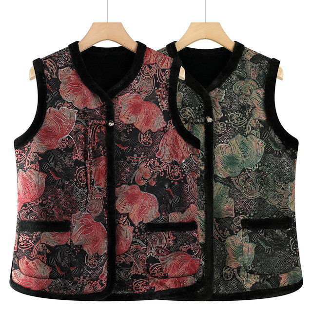 Old lady's vest, middle-aged and elderly women's fur all-in-one vest, grandma's autumn and winter plus velvet thick vest, mother's vest