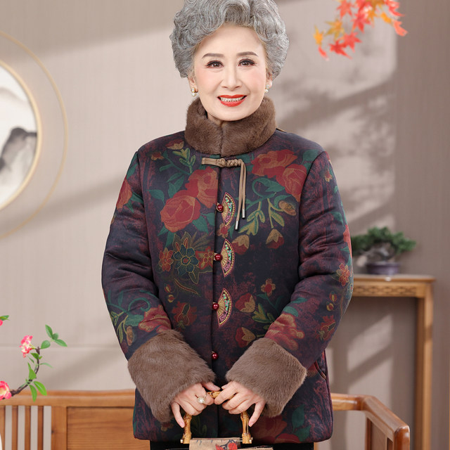 Elderly people's winter clothes, women's national style cotton clothes, mother's velvet thickened warm cotton clothes, grandma's clothes, cotton-padded jackets, old lady's tops