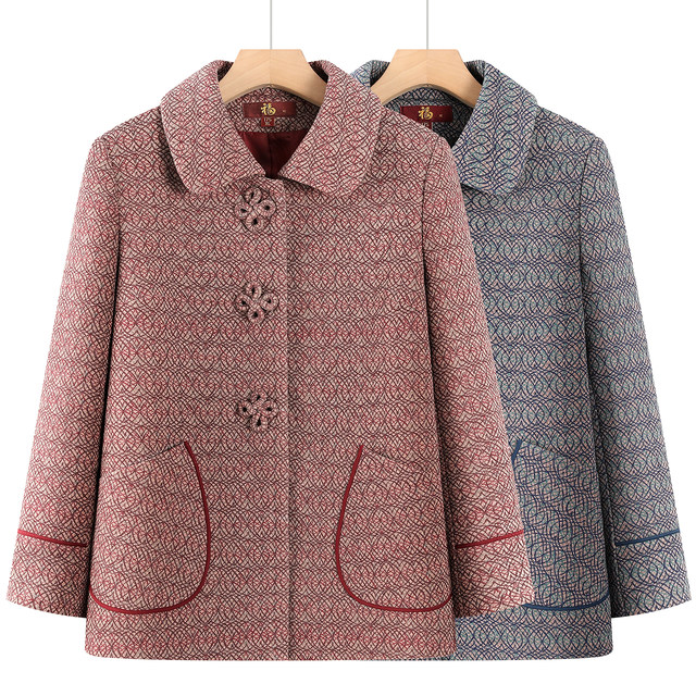 Mom autumn lapel coat middle-aged and elderly women's clothes old lady clothes 60 years old 70 grandma spring and autumn casual top