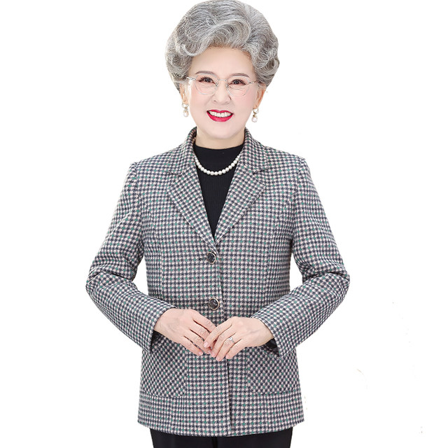 Grandma's spring plaid suit top new casual 60-year-old middle-aged and elderly women's spring and autumn small suit jacket for women