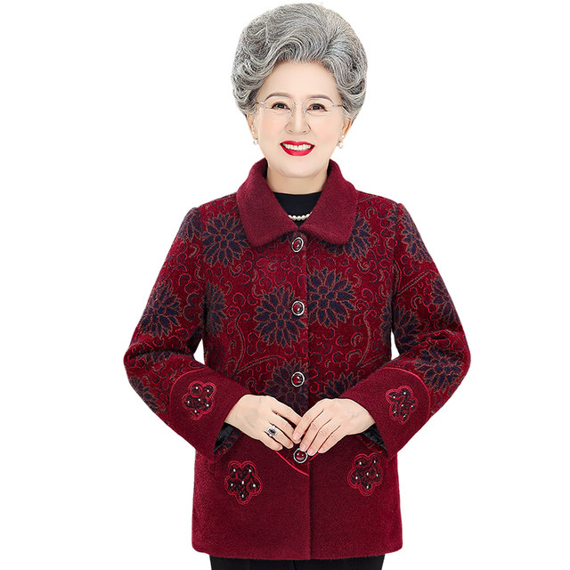 Winter clothing for the elderly, grandmother's coat, 70 and 80 year old lady's autumn and winter woolen mother's thick colored mink velvet top