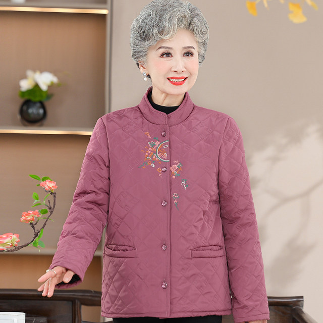 Winter clothes for middle-aged and elderly women, grandmothers with thin inner sleeves, 70-year-old and 80-year-old mothers, winter embroidered small cotton coats for outer wear