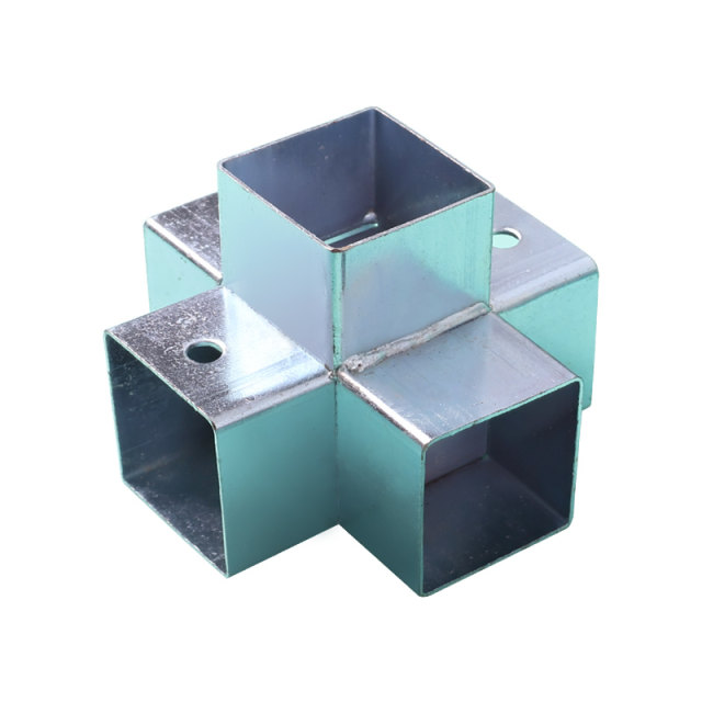 Square pipe connection without welding fixed joints Two-three-way iron pipe galvanized guardrail connection parts corner snap straight through