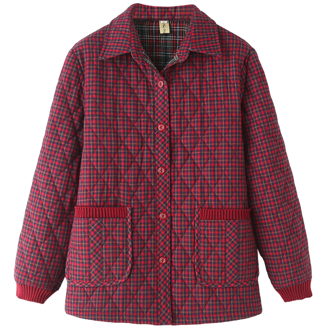 New autumn and winter cotton plaid coat for women with large size middle-aged and elderly fat mothers wear high-end cotton jackets
