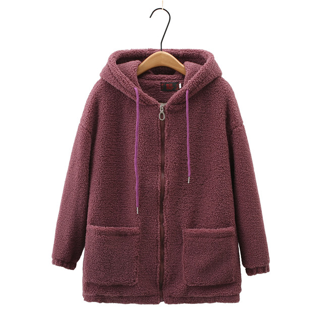 Thick velvet woolen coat for women in autumn and winter new style for middle-aged and elderly fat mothers, lamb velvet coat, granular velvet cotton coat